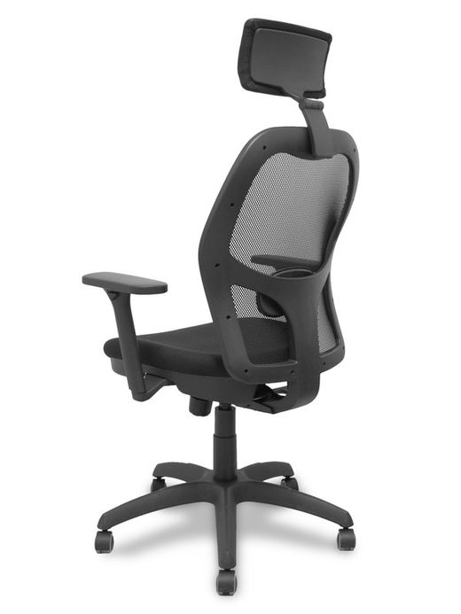 Silla con sistema traslack con malla negra y asiento bali negro con brazos 3D, cabecero regulable