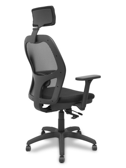 Silla con sistema traslack con malla negra y asiento bali negro con brazos 3D, cabecero regulable