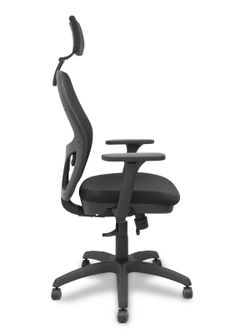 Silla con sistema traslack con malla negra y asiento bali negro con brazos 3D, cabecero regulable