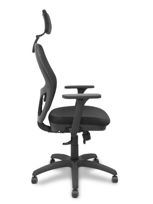 Silla con sistema traslack con malla negra y asiento bali negro con brazos 3D, cabecero regulable