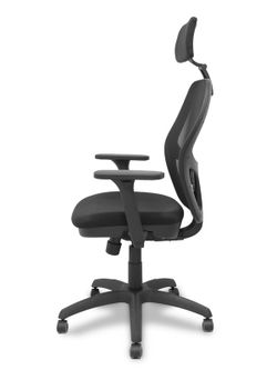 Silla con sistema traslack con malla negra y asiento bali negro con brazos 3D, cabecero regulable