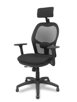Silla con sistema traslack con malla negra y asiento bali negro con brazos 3D, cabecero regulable