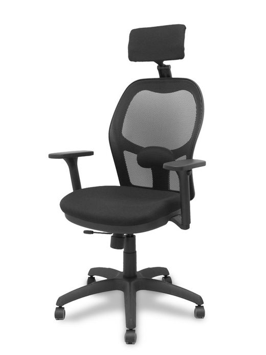 Silla con sistema traslack con malla negra y asiento bali negro con brazos 3D, cabecero regulable