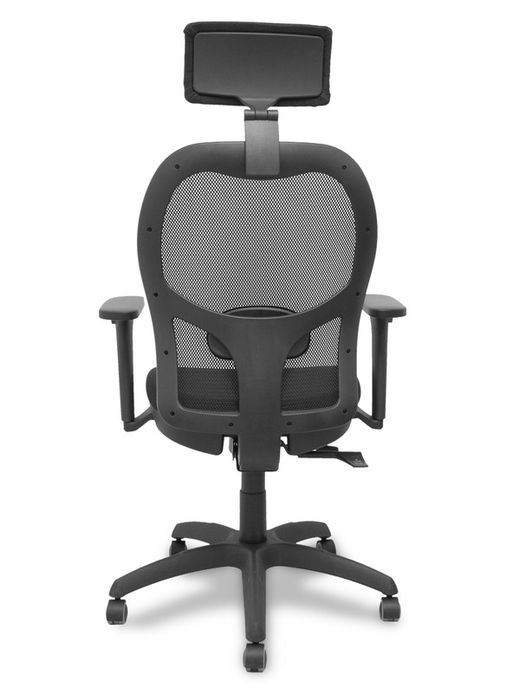 Silla con sistema traslack con malla negra y asiento bali negro con brazos 3D, cabecero regulable