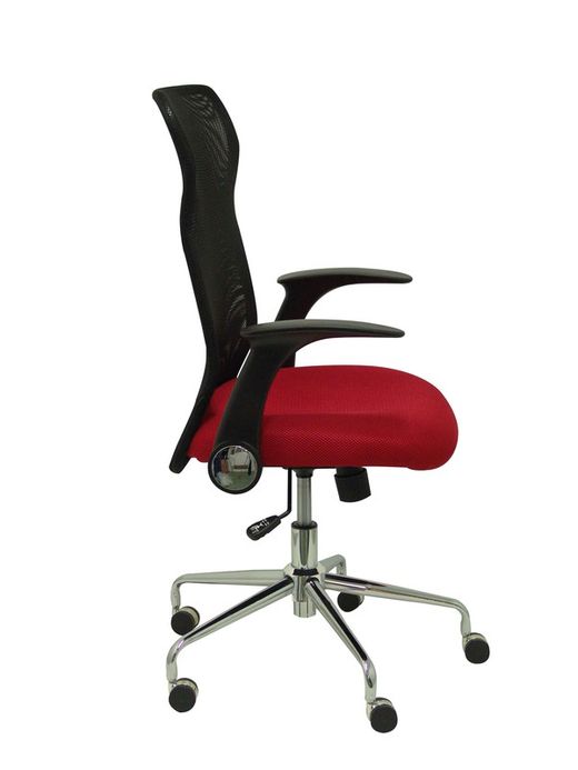 Silla de oficina ergonómica con mecanismo basculante, brazos retráctiles y regulable en altura - Respaldo de malla transpirable y asiento tapizado en tejido 3D color roja