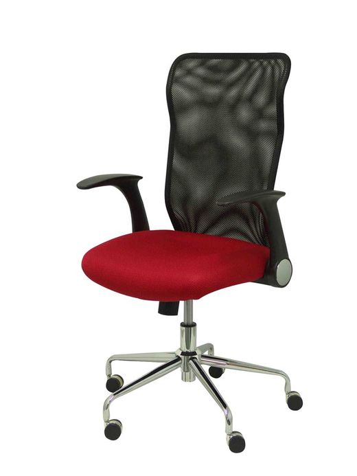 Silla de oficina ergonómica con mecanismo basculante, brazos retráctiles y regulable en altura - Respaldo de malla transpirable y asiento tapizado en tejido 3D color roja
