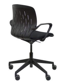 Silla de oficina ergonómica con mecanismo giratorio, regulable en altura - Respaldo en PVC y asiento tapizado en tejido focus color negro.