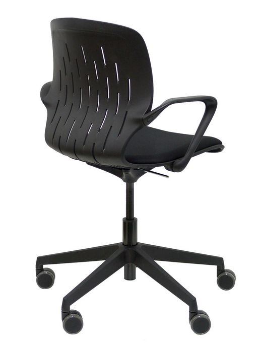 Silla de oficina ergonómica con mecanismo giratorio, regulable en altura - Respaldo en PVC y asiento tapizado en tejido focus color negro.