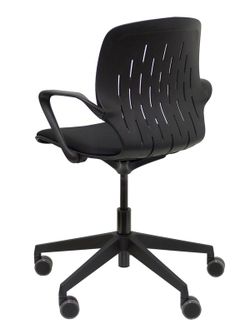 Silla de oficina ergonómica con mecanismo giratorio, regulable en altura - Respaldo en PVC y asiento tapizado en tejido focus color negro.