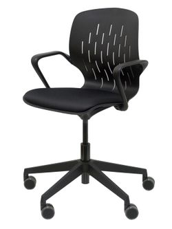Silla de oficina ergonómica con mecanismo giratorio, regulable en altura - Respaldo en PVC y asiento tapizado en tejido focus color negro.