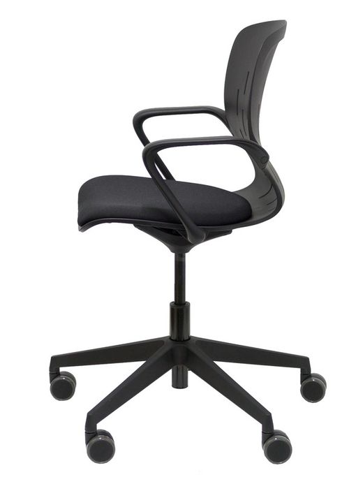 Silla de oficina ergonómica con mecanismo giratorio, regulable en altura - Respaldo en PVC y asiento tapizado en tejido focus color negro.