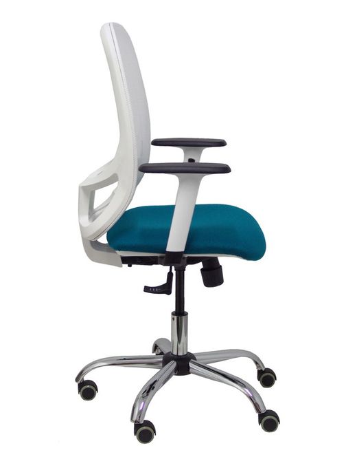 Silla de oficina ergonómica con mecanismo sincro, brazos regulables blancos y ajustable en altura