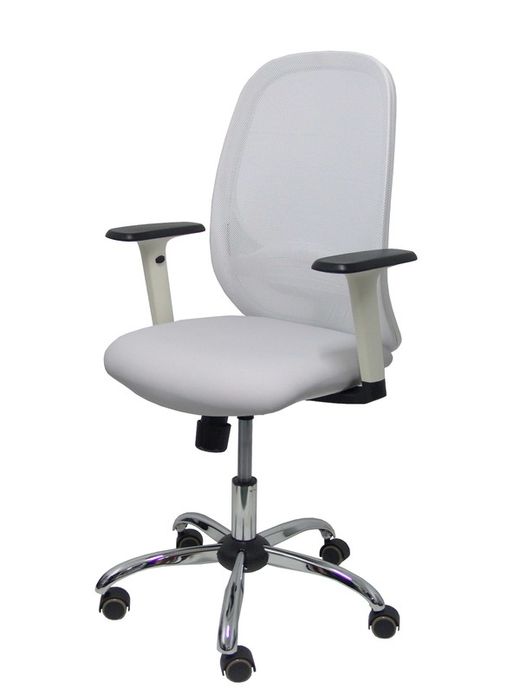 Silla de oficina ergonómica con mecanismo sincro, brazos regulables blancos y ajustable en altura