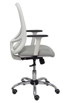 Silla de oficina ergonómica con mecanismo sincro, brazos regulables blancos y ajustable en altura