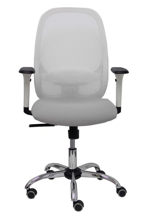 Silla de oficina ergonómica con mecanismo sincro, brazos regulables blancos y ajustable en altura