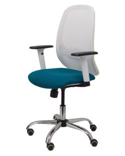 Silla de oficina ergonómica con mecanismo sincro, brazos regulables blancos y ajustable en altura