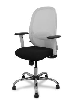 Silla de oficina ergonómica con mecanismo sincro, brazos regulables blancos y ajustable en altura