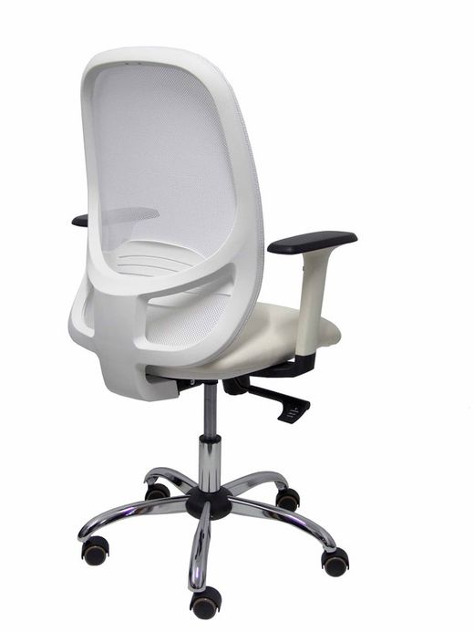 Silla de oficina ergonómica con mecanismo sincro, brazos regulables blancos y ajustable en altura