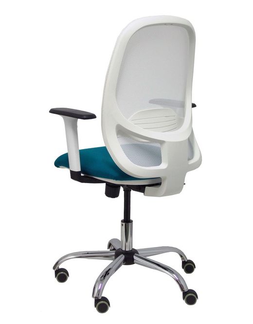 Silla de oficina ergonómica con mecanismo sincro, brazos regulables blancos y ajustable en altura