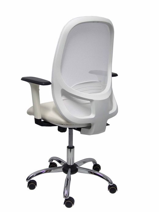 Silla de oficina ergonómica con mecanismo sincro, brazos regulables blancos y ajustable en altura