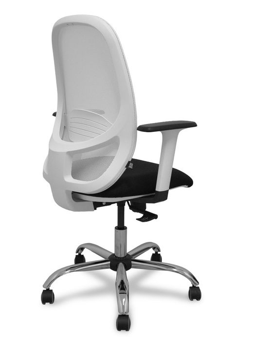 Silla de oficina ergonómica con mecanismo sincro, brazos regulables blancos y ajustable en altura