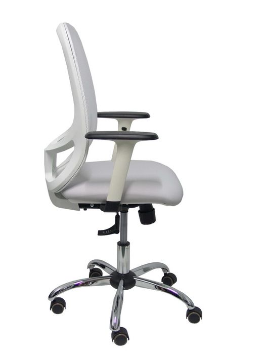 Silla de oficina ergonómica con mecanismo sincro, brazos regulables blancos y ajustable en altura