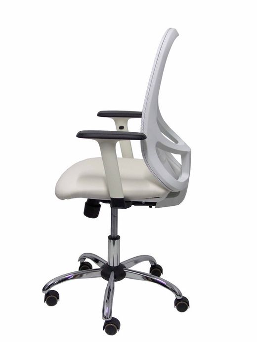 Silla de oficina ergonómica con mecanismo sincro, brazos regulables blancos y ajustable en altura