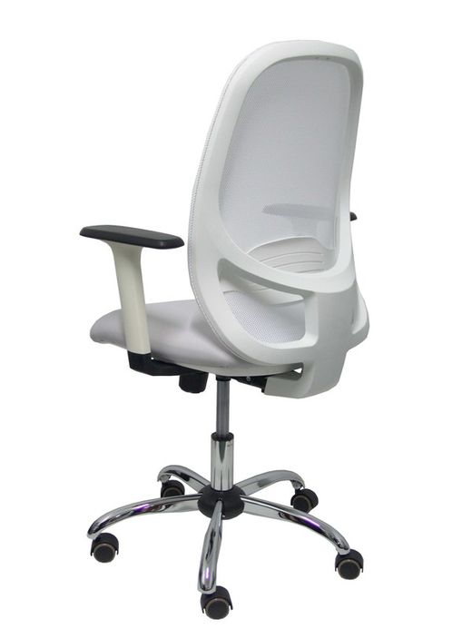 Silla de oficina ergonómica con mecanismo sincro, brazos regulables blancos y ajustable en altura