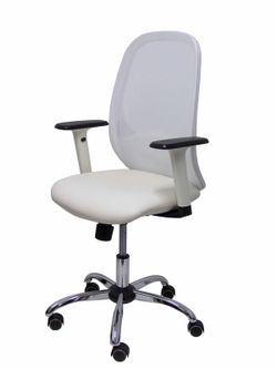 Silla de oficina ergonómica con mecanismo sincro, brazos regulables blancos y ajustable en altura