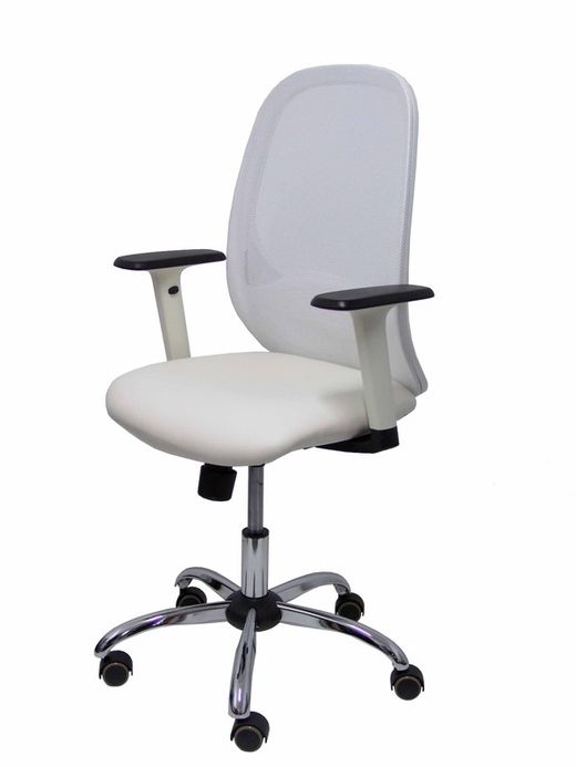 Silla de oficina ergonómica con mecanismo sincro, brazos regulables blancos y ajustable en altura