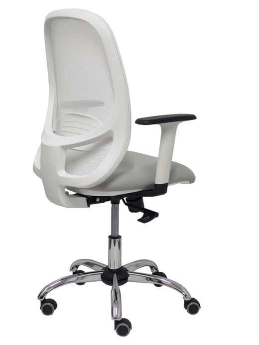 Silla de oficina ergonómica con mecanismo sincro, brazos regulables blancos y ajustable en altura