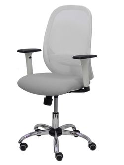 Silla de oficina ergonómica con mecanismo sincro, brazos regulables blancos y ajustable en altura