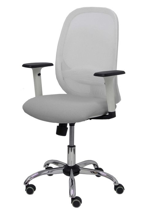 Silla de oficina ergonómica con mecanismo sincro, brazos regulables blancos y ajustable en altura