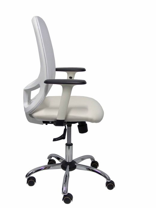 Silla de oficina ergonómica con mecanismo sincro, brazos regulables blancos y ajustable en altura