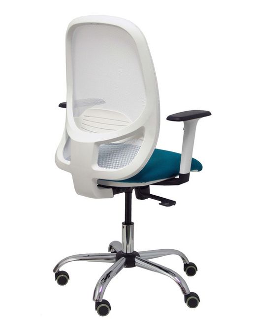 Silla de oficina ergonómica con mecanismo sincro, brazos regulables blancos y ajustable en altura