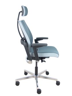 Silla de oficina ergonómica con mecanismo X-MOVE en el respaldo, con cabecero y asiento tapizado en tejido bondai color gris combinado, brazos regulables 4D