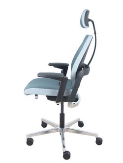 Silla de oficina ergonómica con mecanismo X-MOVE en el respaldo, con cabecero y asiento tapizado en tejido bondai color gris combinado, brazos regulables 4D