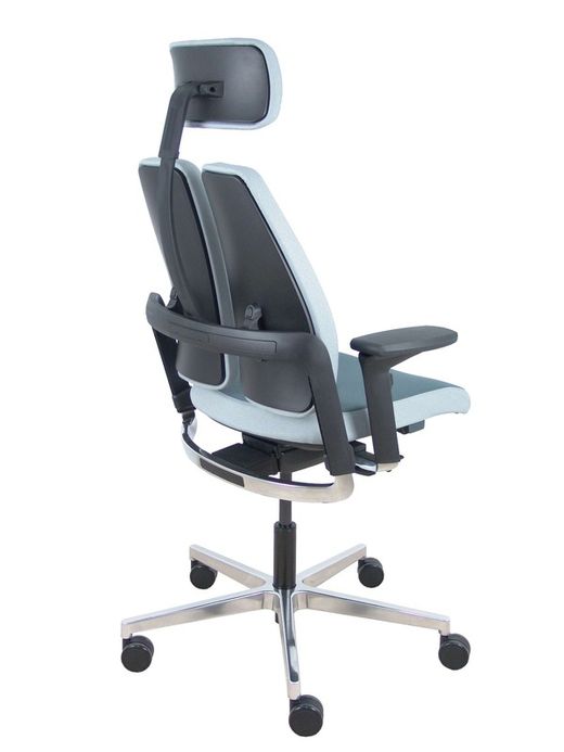 Silla de oficina ergonómica con mecanismo X-MOVE en el respaldo, con cabecero y asiento tapizado en tejido bondai color gris combinado, brazos regulables 4D