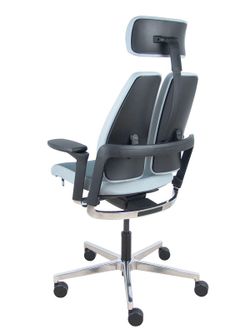 Silla de oficina ergonómica con mecanismo X-MOVE en el respaldo, con cabecero y asiento tapizado en tejido bondai color gris combinado, brazos regulables 4D