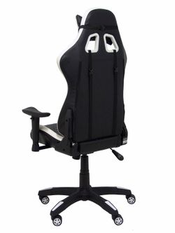 Silla Gaming con mecanismo basculante, regulable en altura y brazos regulables incluidos - Asiento y respaldo tapizados en SIMILPIEL negro y blanco
