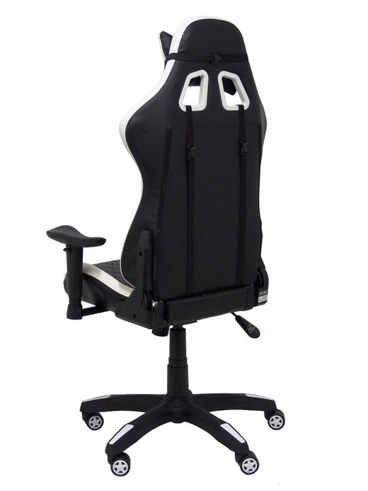 Silla Gaming con mecanismo basculante, regulable en altura y brazos regulables incluidos - Asiento y respaldo tapizados en SIMILPIEL negro y blanco