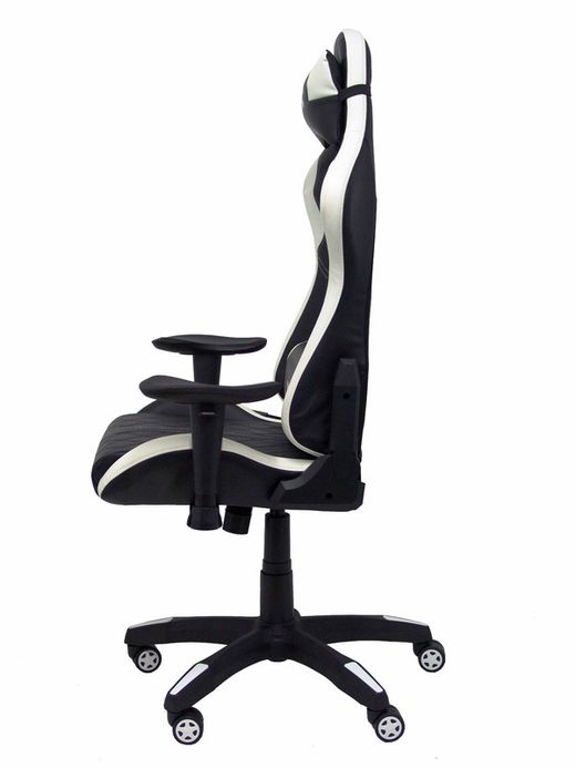Silla Gaming con mecanismo basculante, regulable en altura y brazos regulables incluidos - Asiento y respaldo tapizados en SIMILPIEL negro y blanco
