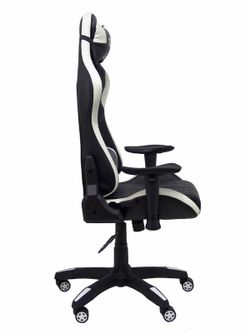 Silla Gaming con mecanismo basculante, regulable en altura y brazos regulables incluidos - Asiento y respaldo tapizados en SIMILPIEL negro y blanco
