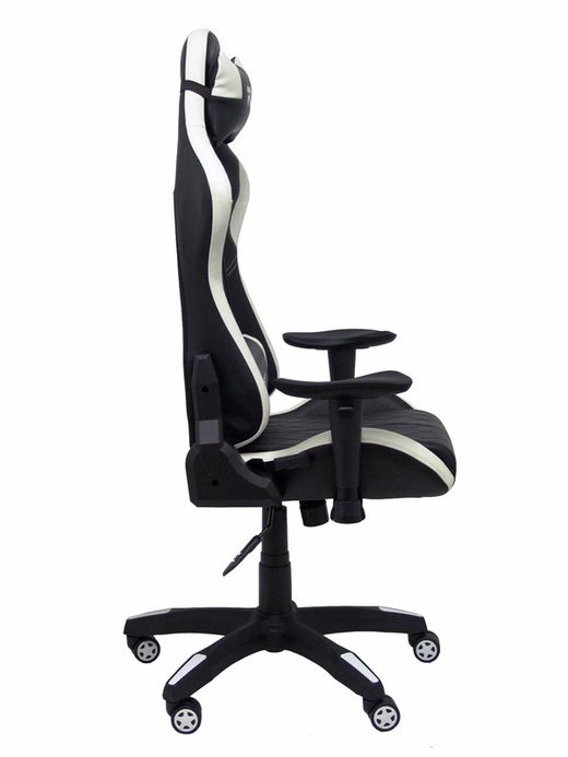 Silla Gaming con mecanismo basculante, regulable en altura y brazos regulables incluidos - Asiento y respaldo tapizados en SIMILPIEL negro y blanco
