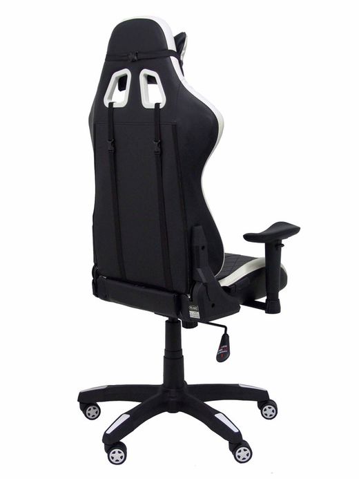 Silla Gaming con mecanismo basculante, regulable en altura y brazos regulables incluidos - Asiento y respaldo tapizados en SIMILPIEL negro y blanco