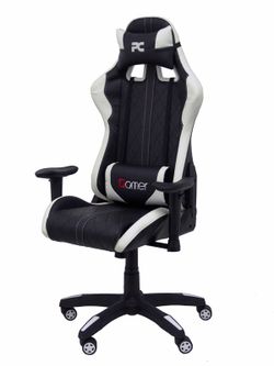Silla Gaming con mecanismo basculante, regulable en altura y brazos regulables incluidos - Asiento y respaldo tapizados en SIMILPIEL negro y blanco