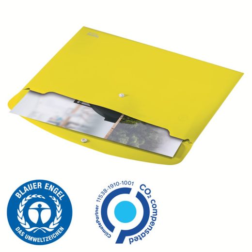 Φάκελος εγγράφων Leitz Recycle με κλείσιμο με κουμπί. PP. DIN A4, κίτρινο
