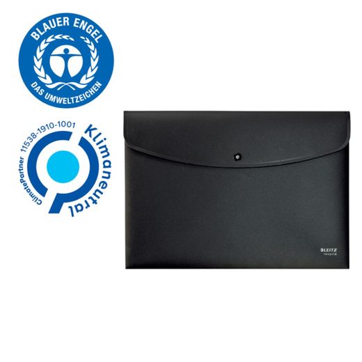 Busta porta documenti Leitz Recycle con chiusura a bottone. PP DIN A4, nero