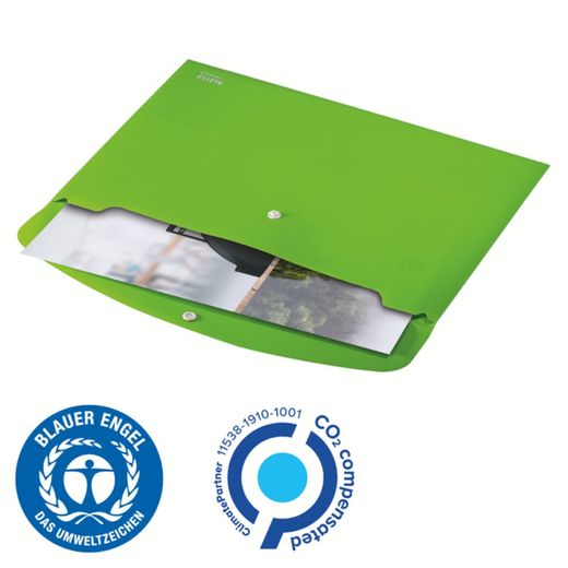 Enveloppe pour documents Leitz Recycle avec fermeture à bouton. PP. DIN A4, vert