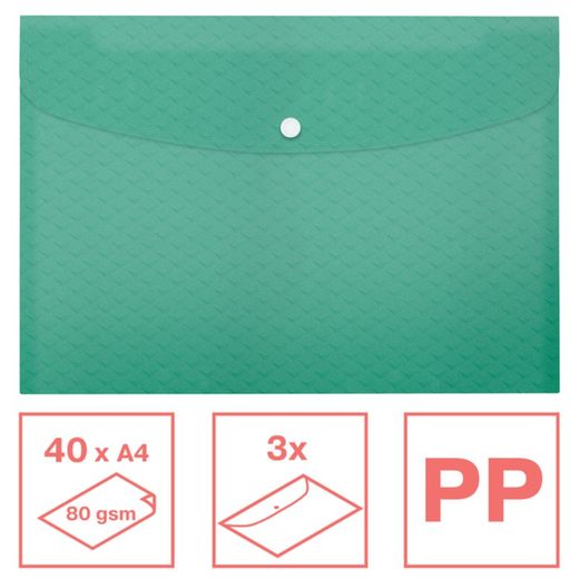 Envelope PP Colour'Breeze A4+ 3 pieces, green